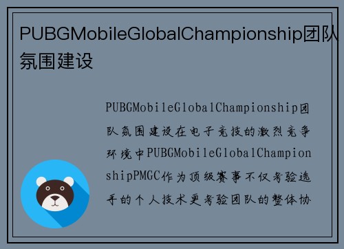PUBGMobileGlobalChampionship团队氛围建设