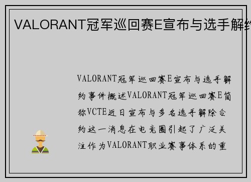 VALORANT冠军巡回赛E宣布与选手解约