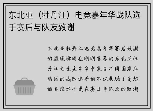 东北亚（牡丹江）电竞嘉年华战队选手赛后与队友致谢