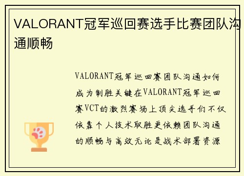 VALORANT冠军巡回赛选手比赛团队沟通顺畅